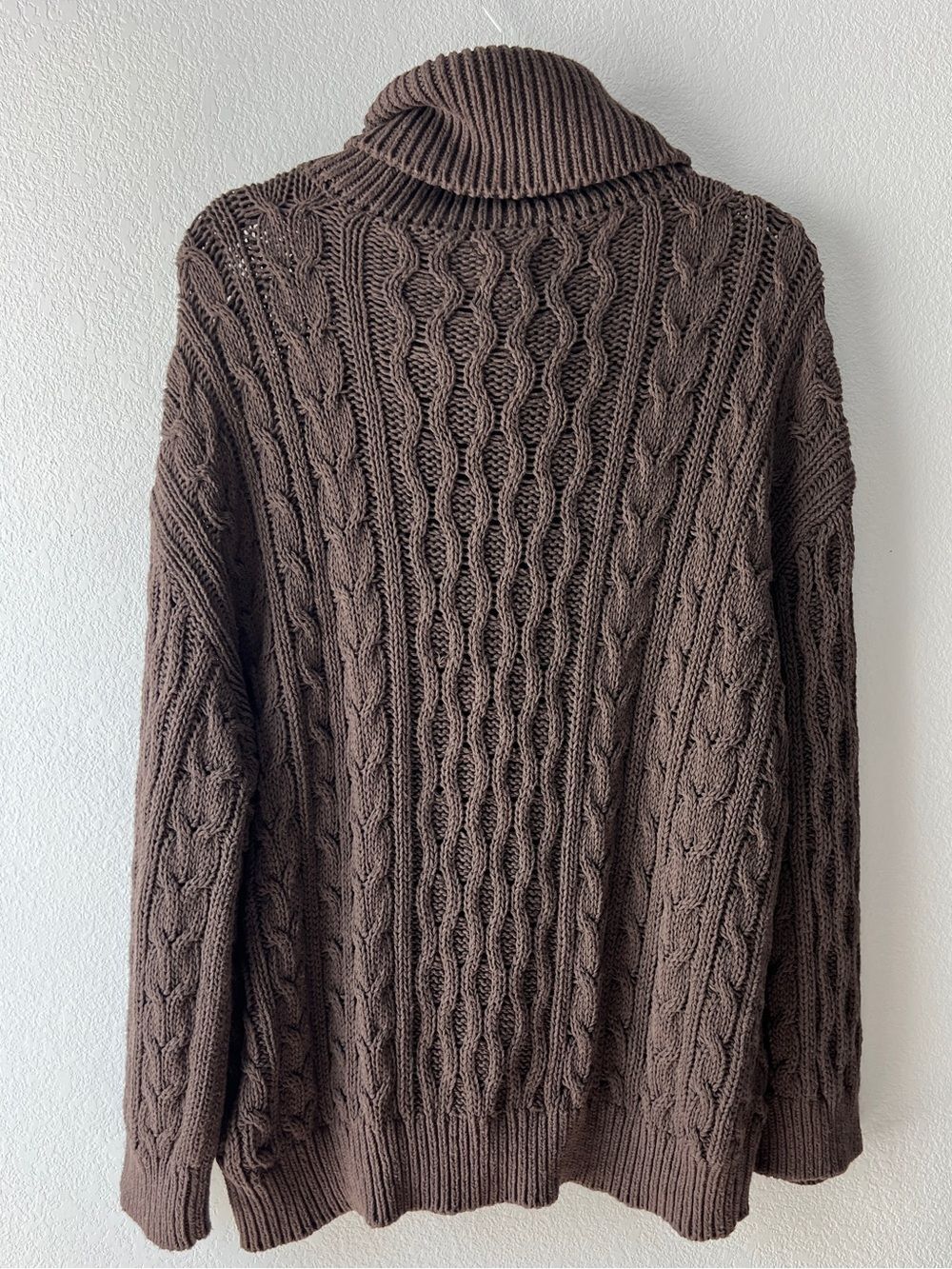 Pilcro XL Chocolate Brown Cable Knit Oversized Turtleneck Chunky Sweater - Picture 3 of 6